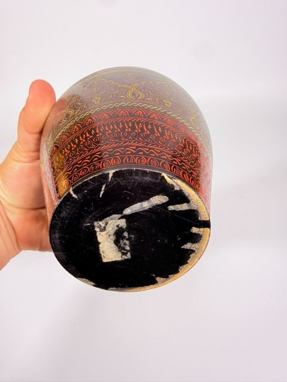 Jar Urn Canister Hand Carved Wooden Lacquer Pakistan Naqashi Turkish Handcrafted - Picture 16 of 16